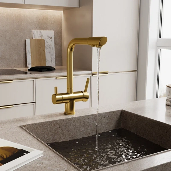 Смеситель для кухни WasserKRAFT матовое золото A8387 (детальная фотография), хром, золото