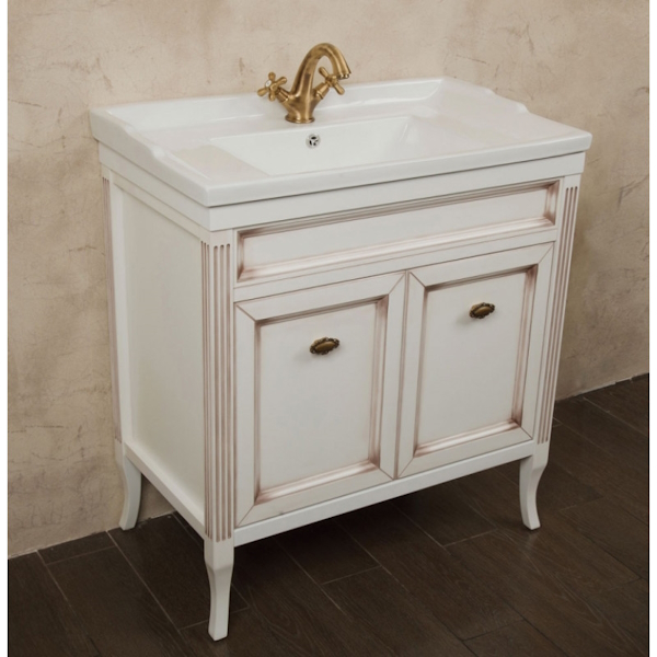 Тумба под раковину, цвет белый с патиной матовый, фурнитура бронза, La Beaute Vivien BVI80P.LBP.BR (детальная фотография) index_1