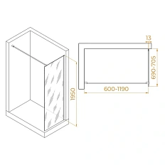 Душевая перегородка RGW Walk In 70 см профиль золото, стекло прозрачное