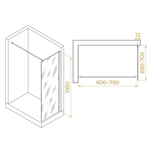 Душевая перегородка RGW Walk In 70 см профиль золото, стекло прозрачное - фото 5