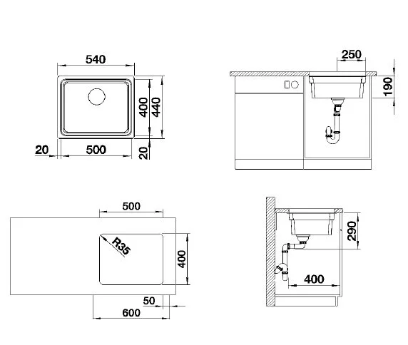Мойка для кухни Blanco Etagon 500-U 54 см нержавеющая сталь 521841 (детальная фотография), встраиваемые, интегрированные