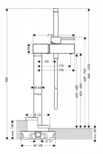 Смеситель для ванны Axor Starck X 10406000 (детальная фотография), для ванны